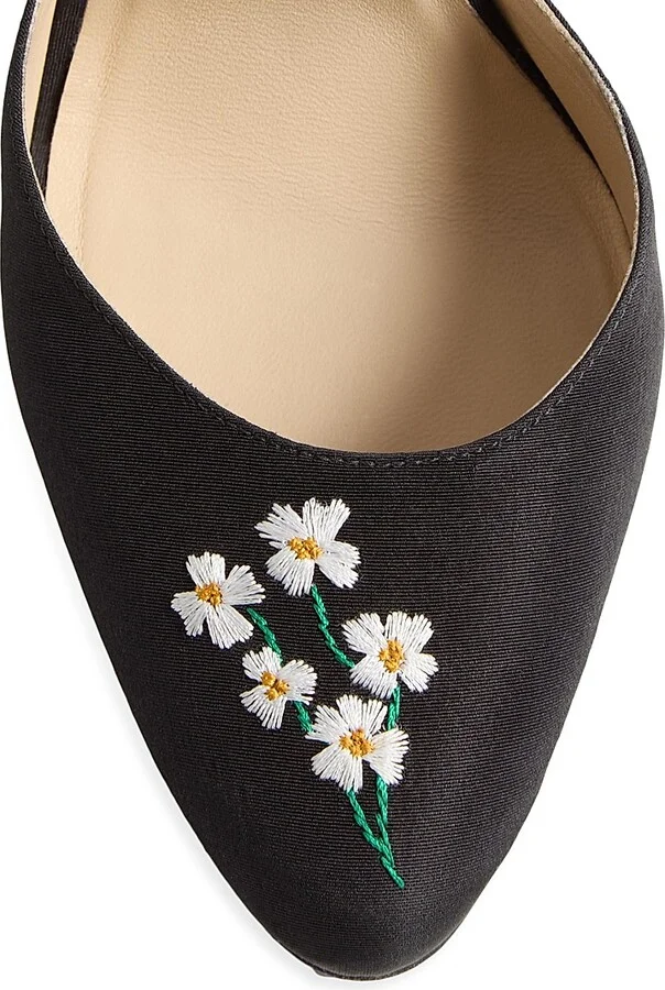 Women's Hi Dolly Fabric 105MM Pumps with Floral Embroidery - Black - Size 10 - Image 6