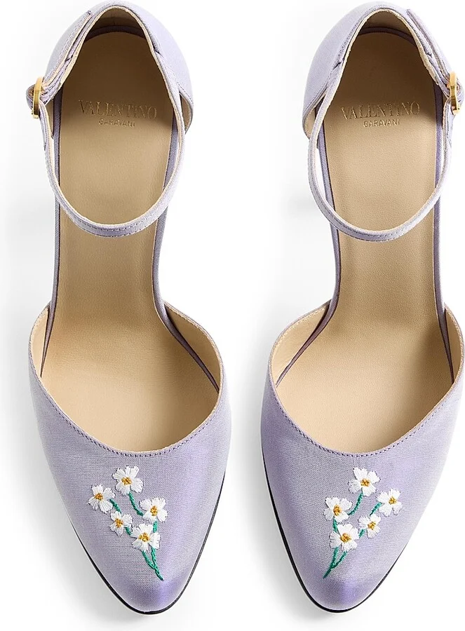 Women's Hi Dolly Fabric 105MM Pumps with Floral Embroidery - Black - Size 10 - Image 10