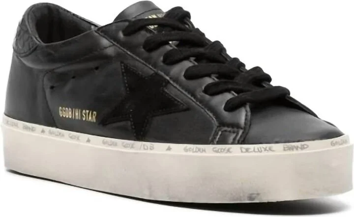 Women's Hi Star Sneakers In Cocco Printed Leather Heel, Black