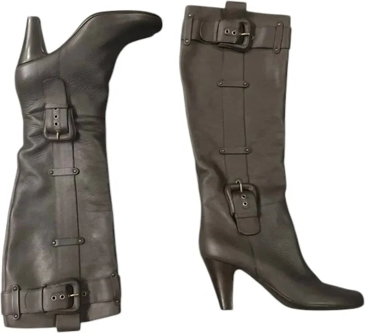 Women's High Heel Moto Boot In Brown