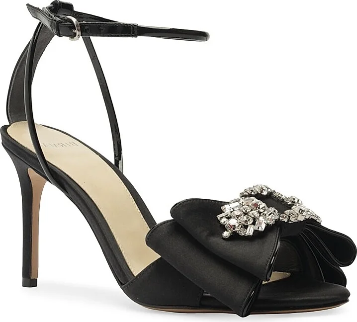 Women's Holly Crystals 100MM Embellished Satin Bow Sandals - Black - Size 5.5 - Image 2