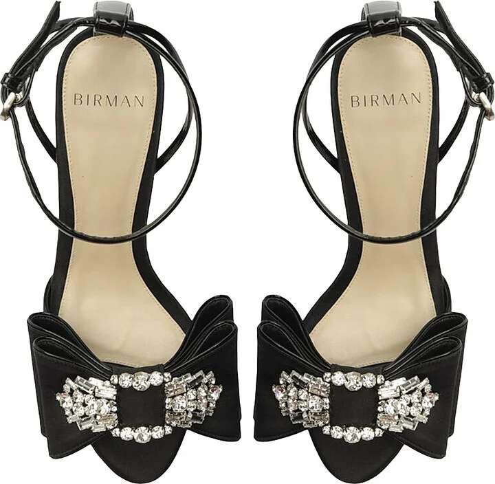 Women's Holly Crystals 100MM Embellished Satin Bow Sandals - Black - Size 5.5 - Image 4
