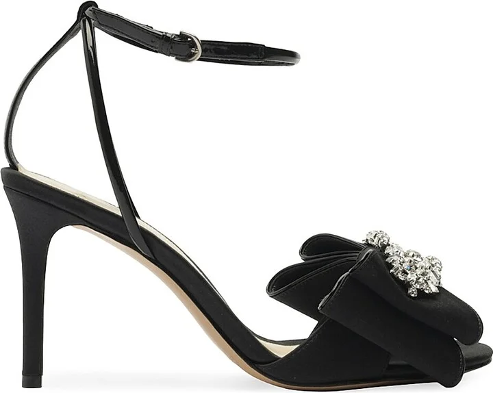 Women's Holly Crystals 100MM Embellished Satin Bow Sandals - Black - Size 5.5