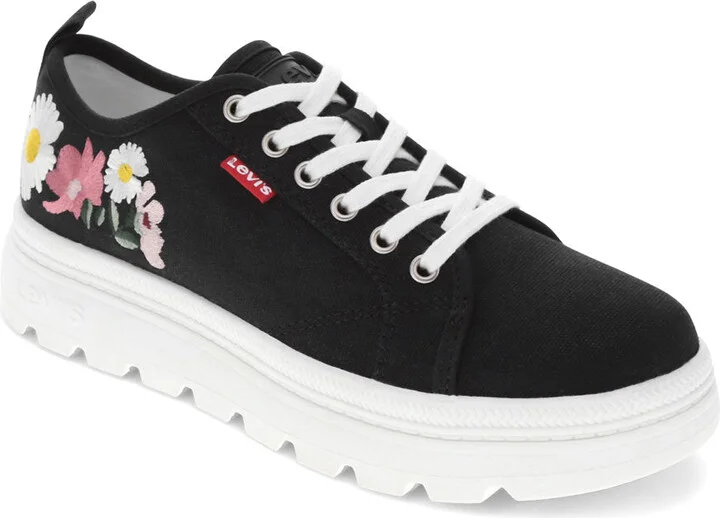 Womens Hope EMB Canvas Floral Embroidered Casual Lace Up Sneaker Shoe