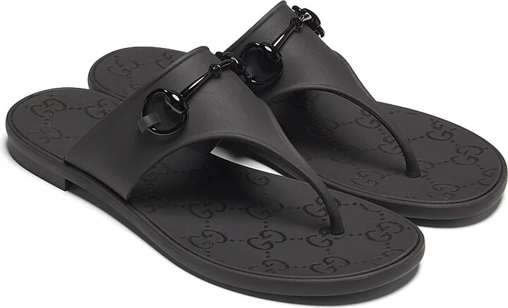 Women's Horesebit Rubber Thong Slide Sandals - Black - Size 6 - Image 2