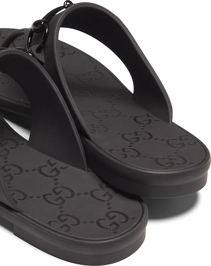Women's Horesebit Rubber Thong Slide Sandals - Black - Size 6 - Image 3