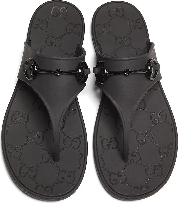 Women's Horesebit Rubber Thong Slide Sandals - Black - Size 6 - Image 4