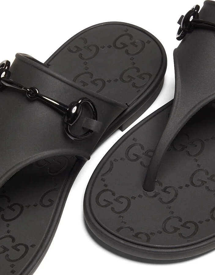 Women's Horesebit Rubber Thong Slide Sandals - Black - Size 6 - Image 5