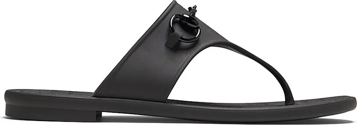 Women's Horesebit Rubber Thong Slide Sandals - Black - Size 6