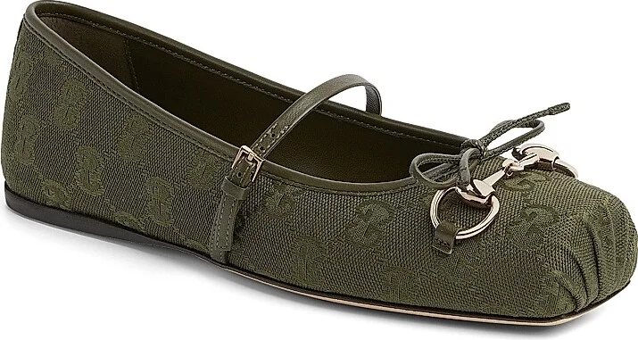 Women's Horsebit GG Canvas & Leather Ballerina Flats - Bottle - Size 7 - Image 2