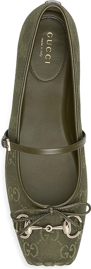 Women's Horsebit GG Canvas & Leather Ballerina Flats - Bottle - Size 7 - Image 4