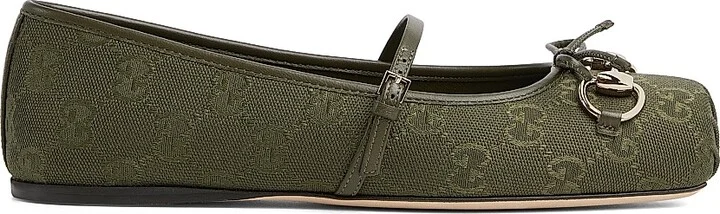 Women's Horsebit GG Canvas & Leather Ballerina Flats - Bottle - Size 7