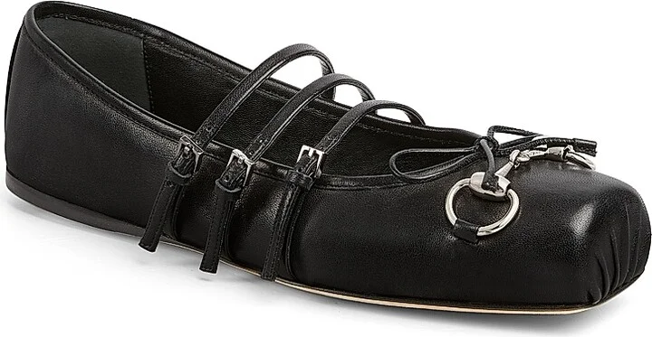 Women's Horsebit Leather Ballet Flats - Black - Size 7 - Image 2