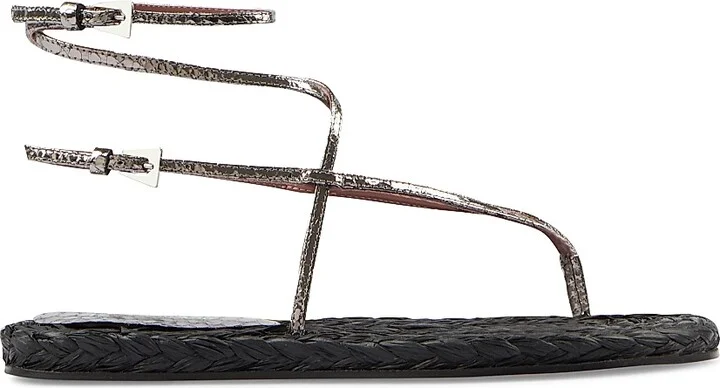 Women's Hydra Metallic Python Leather Flat Sandals - Black - Size 6