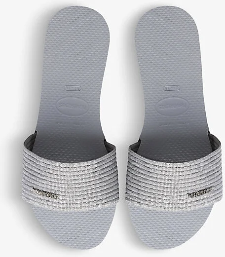 Womens Ice Grey You Malta Striped Woven Sandals 3/4 - Image 2