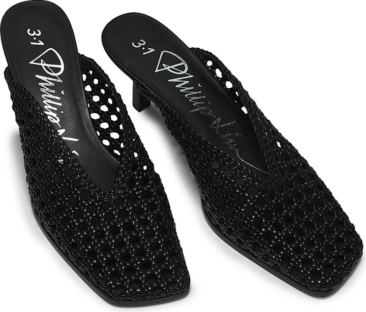 Women's ID Macramé 65MM Leather Mules - Black - Size 8 - Image 4