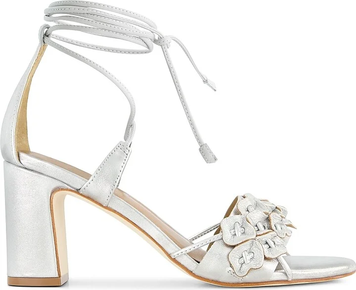 Women's Ieda Floral Ankle Tie Heeled Sandals - Silver - Size 6