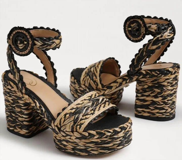 Women's Iliana Platform Sandals In Black/natural Raffia