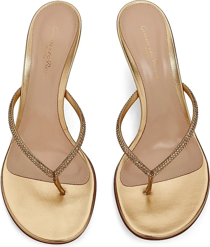 Women's India 70MM Rhinestone-Embellished Metallic Leather Sandals - Sakura - Size 5.5 - Image 9