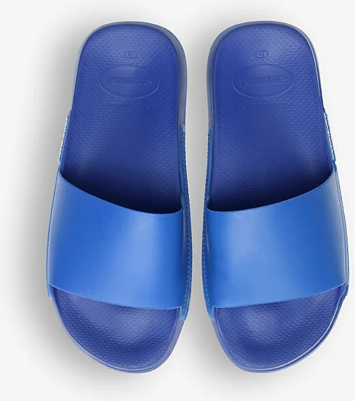 Womens Indigo Blue Classic Logo-Embellished Rubber Sliders 11/12 - Image 2