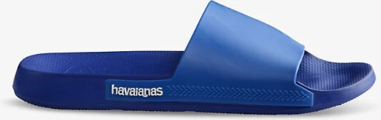 Womens Indigo Blue Classic Logo-Embellished Rubber Sliders 11/12