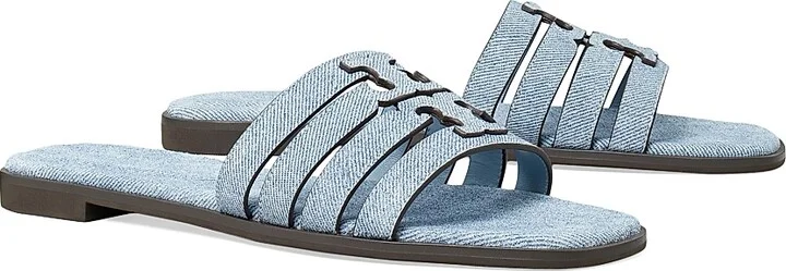 Women's Ines Logo Denim-Printed Leather Sandals - Blue Cloud - Size 10 - Image 2