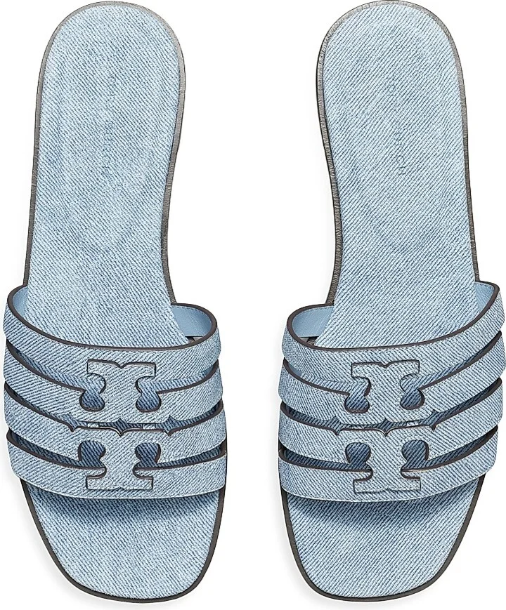 Women's Ines Logo Denim-Printed Leather Sandals - Blue Cloud - Size 10 - Image 3