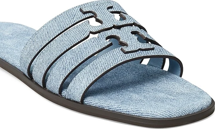 Women's Ines Logo Denim-Printed Leather Sandals - Blue Cloud - Size 10 - Image 4