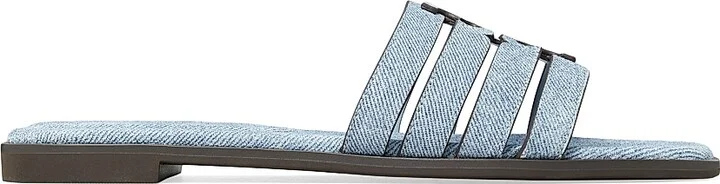 Women's Ines Logo Denim-Printed Leather Sandals - Blue Cloud - Size 10