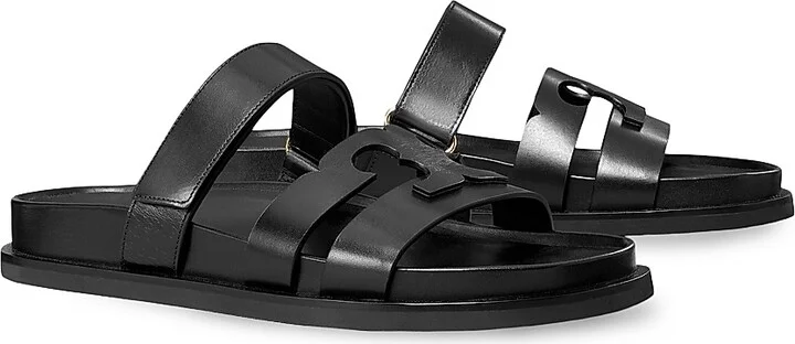 Women's Ines Logo-Detailed Leather Slide Sandals - Perfect Black - Size 10 - Image 2