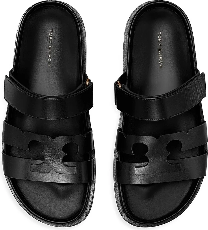 Women's Ines Logo-Detailed Leather Slide Sandals - Perfect Black - Size 10 - Image 3