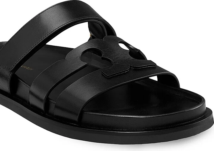 Women's Ines Logo-Detailed Leather Slide Sandals - Perfect Black - Size 10 - Image 4