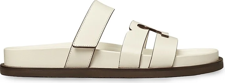 Women's Ines Logo-Detailed Leather Slide Sandals - Perfect Black - Size 10 - Image 8