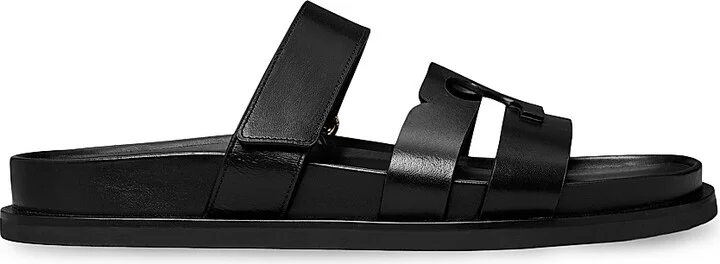 Women's Ines Logo-Detailed Leather Slide Sandals - Perfect Black - Size 10