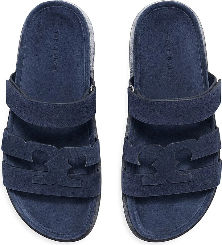 Women's Ines Logo-Detailed Suede Slide Sandals - New Navy - Size 10 - Image 3