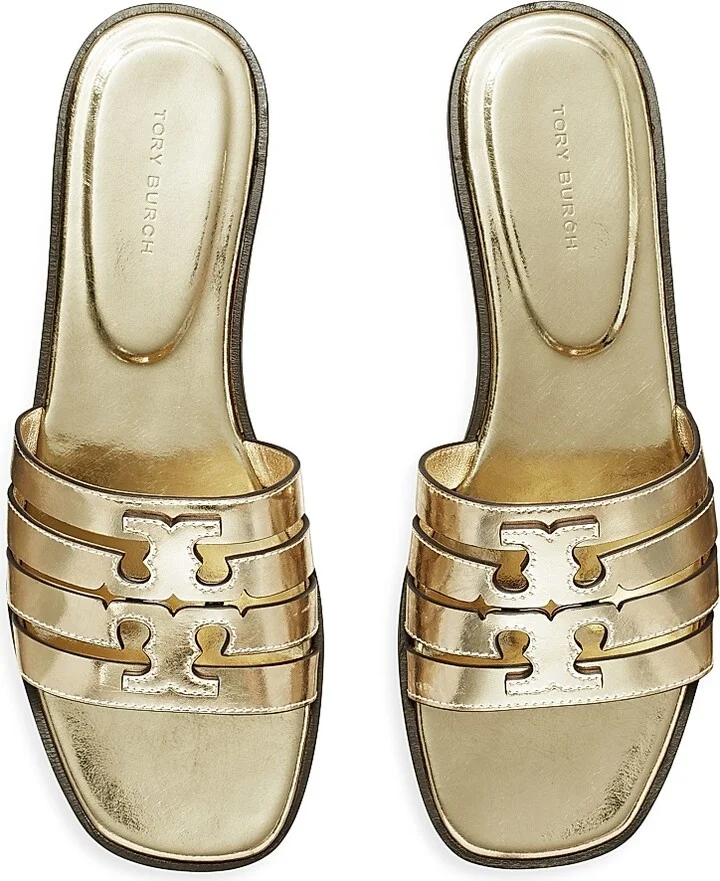 Women's Ines Logo Metallic Leather Sandals - Spark Gold - Size 10 - Image 3