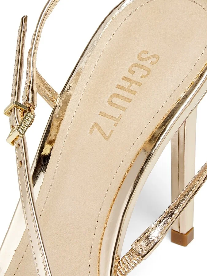 Women's Inez 100MM Metallic Leather Sandals - Platina - Size 6.5 - Image 5