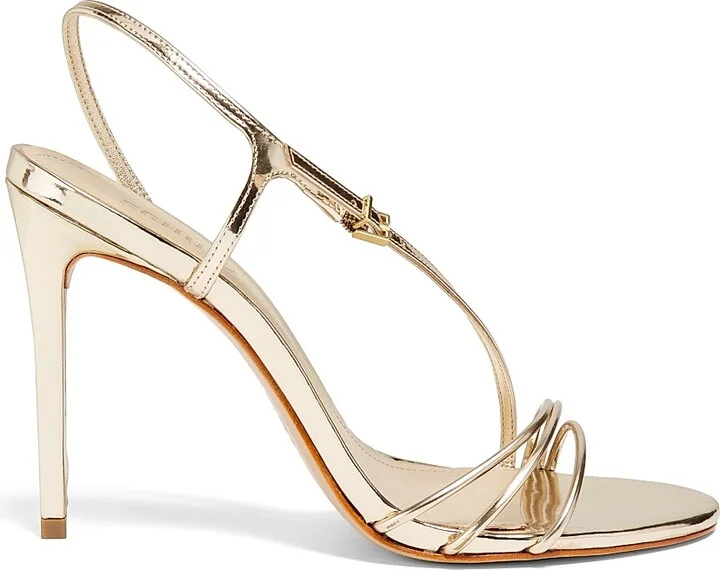 Women's Inez 100MM Metallic Leather Sandals - Platina - Size 6.5
