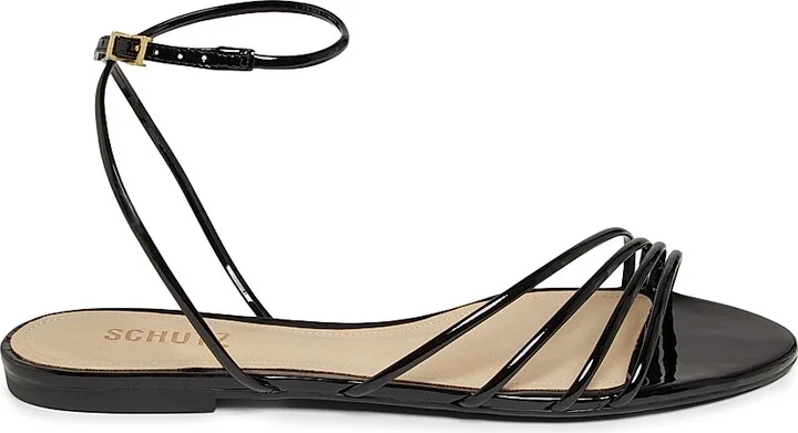 Women's Inez Strappy Patent Leather Sandals - Black - Size 6.5