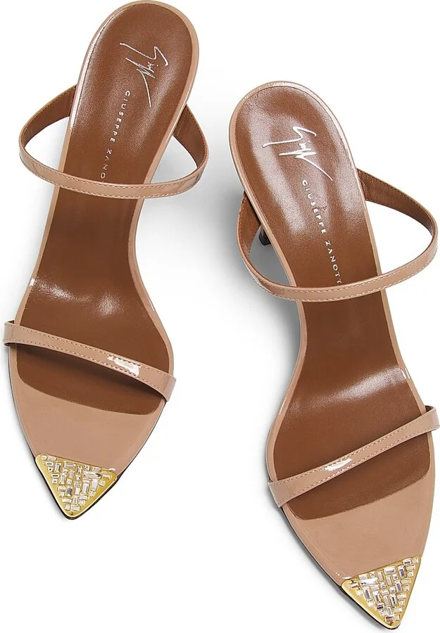 Women's Intrigo 90MM Crystal-Embellished Patent Leather Sandals - Sabbia Oro - Size 6 - Image 4
