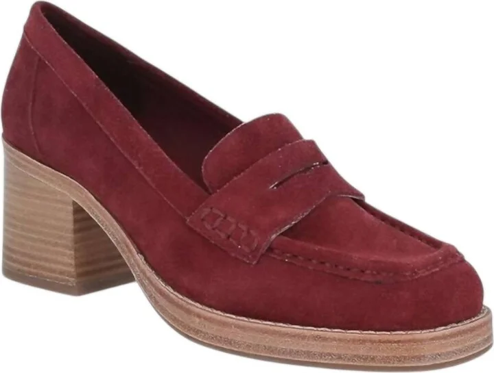 Women's Irene Penny Loafer Heels In Bordo Suede