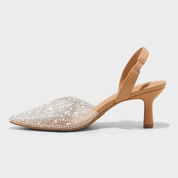 Women's Isabel Embellished Slingback Kitten Heels - A New Day™ Clear : Pointed Toe, Medium Width - Image 2