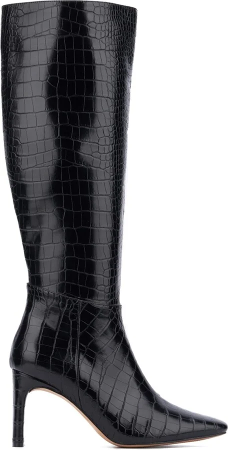 Women's Isabelle Croc Embossed Knee-High Boots Dress Boots - Image 9