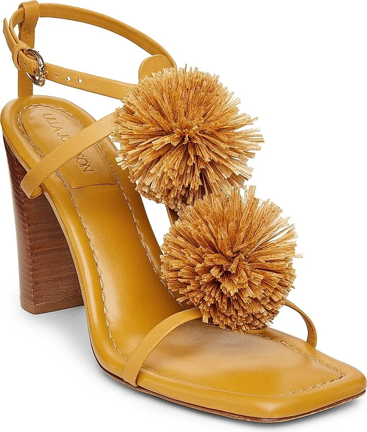Women's Isolde High Heel 95MM Pom-Pom Leather & Raffia Sandals - Rust Copper - Size 6 - Image 7