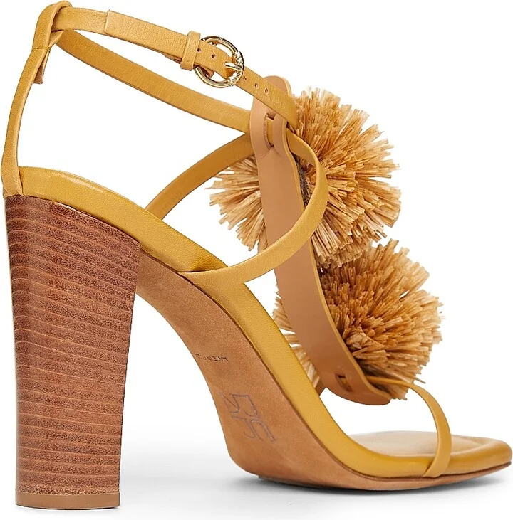 Women's Isolde High Heel 95MM Pom-Pom Leather & Raffia Sandals - Rust Copper - Size 6 - Image 8