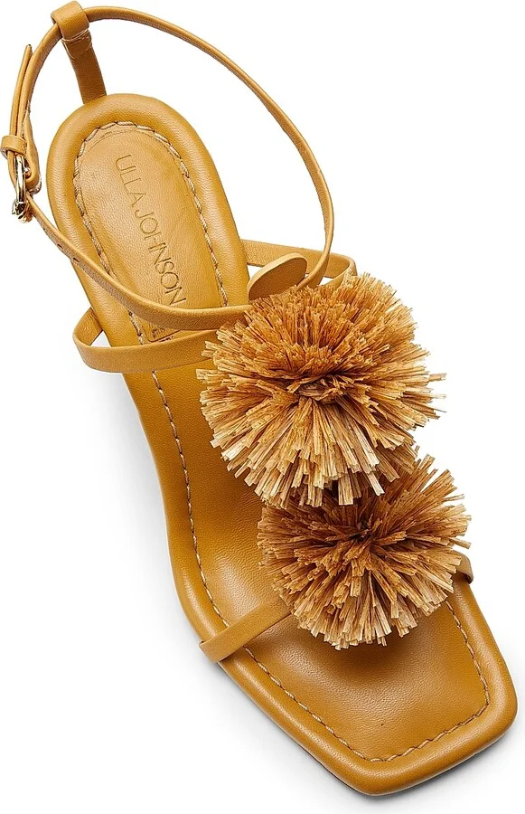 Women's Isolde High Heel 95MM Pom-Pom Leather & Raffia Sandals - Rust Copper - Size 6 - Image 9