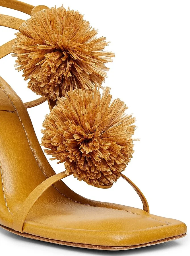 Women's Isolde High Heel 95MM Pom-Pom Leather & Raffia Sandals - Rust Copper - Size 6 - Image 10