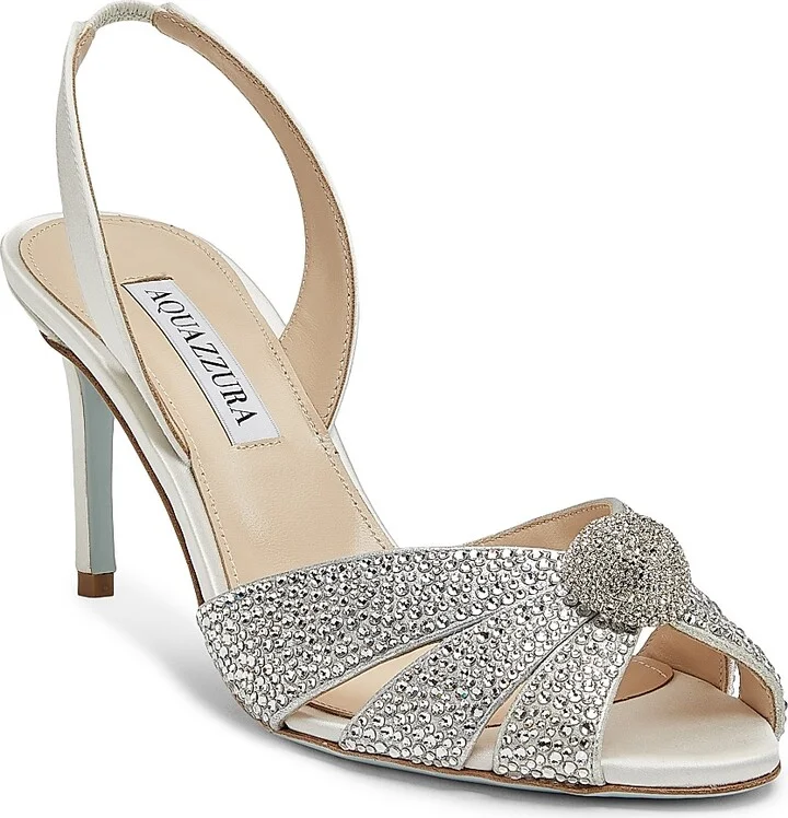 Women's Italian Flirt 75MM Crystal-Embellished Satin & Leather Slingback Sandals - White - Size 7.5 - Image 2