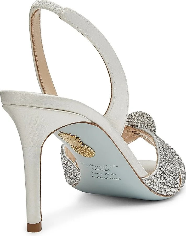 Women's Italian Flirt 75MM Crystal-Embellished Satin & Leather Slingback Sandals - White - Size 7.5 - Image 3