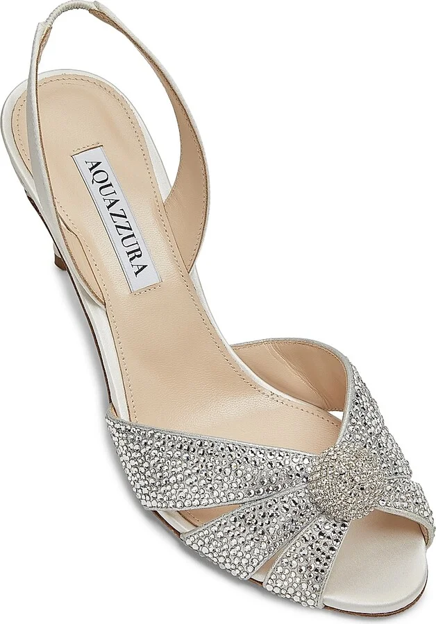 Women's Italian Flirt 75MM Crystal-Embellished Satin & Leather Slingback Sandals - White - Size 7.5 - Image 4
